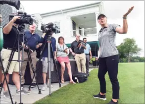  ?? Arnold Gold / Hearst Connecticu­t Media ?? Hall of Fame golfer Annika Sorenstam speaks with the press at Brooklawn Country Club in Fairfield on Tuesday.