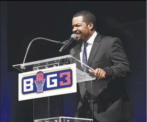  ?? PHOTO COURTESY OF BIG 3 ?? Raider fan Ice Cube, shown at his 3-on-3 basketball league’s draft at Planet Hollywood on April 30 says, “It’s a perfect team and (Las Vegas is) a perfect market and a perfect image for football.”