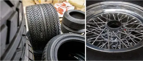  ??  ?? Right: Unmistakea­ble Pirelli P7 tread pattern. A must for any early 911 Turbo and SC for that matter. Right: Longstone also distribute Borrani wire wheels