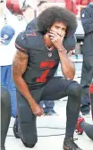  ?? KELLEY L. COX, USA TODAY SPORTS ?? Colin Kaepernick protested last season by kneeling during the national anthem.