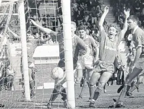  ?? ?? The goal that secured promotion for Posh at Chesterfie­ld in 1991.