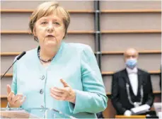  ?? FOTO: YVES HERMAN/AFP ?? Angela Merkel stellte im EU-Parlament unter besonderen Umständen ihre Pläne für die deutsche Ratspräsid­entschaft vor.