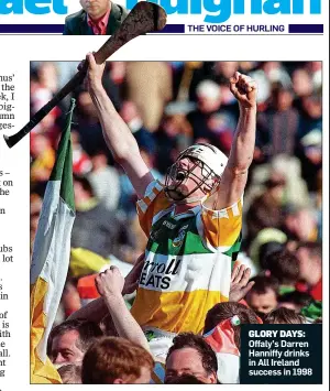  ??  ?? GLORY DAYS: Offaly’s Darren Hanniffy drinks in All Ireland success in 1998