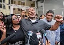  ?? Jon Shapley/Associated Press ?? Lydell Grant, center, celebrates with family after his 2019 release on bond. He was later exonerated in a 2010 killing.