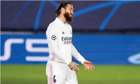  ??  ?? Real Madrid’s captain, Sergio Ramos, has told fans his injury meant he would be absent for ‘key games that will decide the season’. Photograph: Getty Images