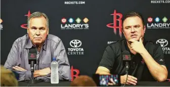  ?? Staff file photo ?? After the Lakers eliminated the Rockets last month, coach Mike D’Antoni, left, announced the next day that he would not return. Longtime general manager Daryl Morey stepped down Thursday.