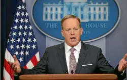  ?? PHOTO: REUTERS ?? White House spokesman Sean Spicer claimed falsely that Trump had spoken to the largest inaugurati­on crowds in US history.