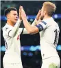  ??  ?? FIVE STAR Alli and Kane celebrate win over Red Star