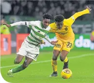  ??  ?? Frimpong in a tussle with Livi’s Steve Lawson