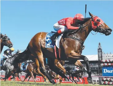  ?? Picture: GETTY ?? FAVOURITE: Kerrin McEvoy riding Redzel wins race 7 the Darley Classic on 2017 Stakes Day.