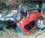  ?? ASSOCIATED PRESS ?? Residents examine the remains of a car that crashed near Jutiapa, Honduras, killing singer Lisa “Left Eye” Lopes.