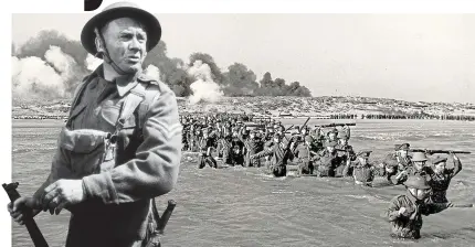  ??  ?? All at sea: Squaddies recreate the evacuation of Dunkirk for the 1958 film, starring John Mills (left)