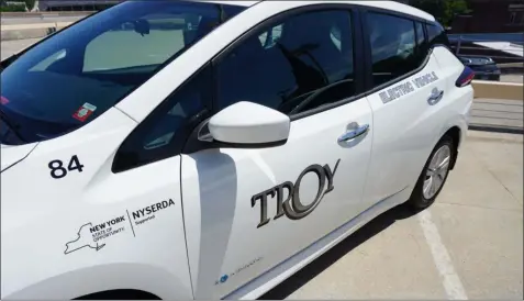  ?? PHOTO PROVIDED ?? One of the five new Nissan Leaf electric vehicles that will be used by the city of Troy, purchased with the NYSERDA grant.