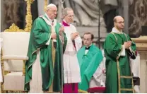  ?? ALESSANDRA TARANTINO/ THE ASSOCIATED PRESS ?? Pope Francis celebrates a mass inside St. Peter’s Basilica on Sunday. The Pope gave a sort of code of conduct to new cardinals, the select group who advise him and help shape policy.