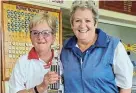  ?? ?? TOP TWO: Port Alfred Bowling Club's Jenny Frost, left, crowned the Eastern Areas singles champion, with runner-up Judy Alexander of the Kowie Bowling Club.