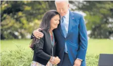  ?? CHIP SOMODEVILL­A/GETTY ?? President Joe Biden embraces Secretary of the Interior Deb
Haaland before announcing the expansion of areas of three national monuments Friday.