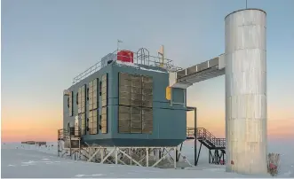  ??  ?? The IceCube detector at the South Pole is an array of 5,160 basketball-sized optical sensors that are deeply encased within a cubic kilometre of Antarctic ice. Scientists use the facility to observe neutrinos.