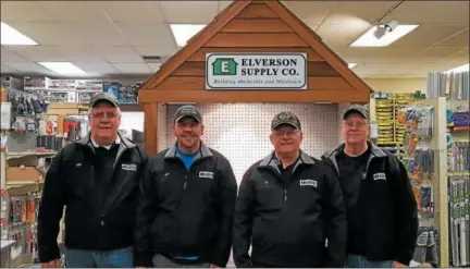  ?? SUBMITTED PHOTO — JEFF COOK ?? Elverson Supply on Main Street in Elverson has been in business for five generation­s. Pictured left to right are Robert R. Cook, Jeffrey R. Cook, James R. Cook, and David B. Cook.