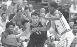  ??  ?? Virginia guard Ty Jerome drives against North Carolina guard Kenny Williams on Monday in Chapel Hill, N.C.