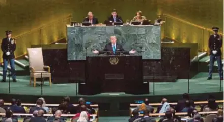  ?? NYT PIC ?? United States President Donald Trump speaking at the United Nations General Assembly in New York on Tuesday.