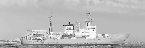  ??  ?? File photo shows the rescue ship Aquarius, chartered by French aid group SOS Mediterran­ee and Doctors Without Borders (MSF), leaving the harbour of Marseille. — AFP photo