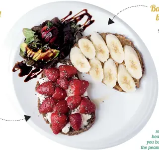  ??  ?? Desserts don’t have to erase a healthy meal. The bananas and wholegrain bread are high in resistant starch, a type of healthy carbohydra­te that helps you burn calories and eat less, while the peanut butter adds hunger-curbing protein and healthy...