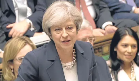  ?? Picture: PA. ?? Prime Minister Theresa May speaks during Prime Minister’s Questions in the House of Commons yesterday.