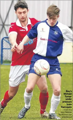  ?? Picture: Chris Davey FM4263944 Buy this picture from
kentonline.co.uk ?? Bay’s Michael Turner under pressure
from Ramsgate