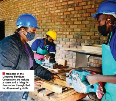  ??  ?? Members of the Limpuma Furniture Cooperativ­e are making a name and a living for themselves through their furniture-making skills.