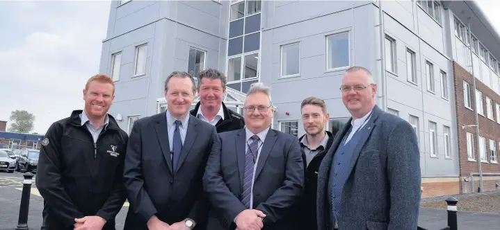  ??  ?? Pictured outside the South Wales Police HQ in Bridgend are Alan Murphy, Willmott Dixon; Dave Todd–Jones, Bridgend County Borough Council; Gary Maher, South Wales Police; Jonathan Parsons, Bridgend County Borough Council; Matt Collier, Willmott Dixon;...