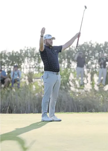  ?? ?? ↑ An emotional Jordan Smith celebrates his Portugal Masters victory at the end of last month