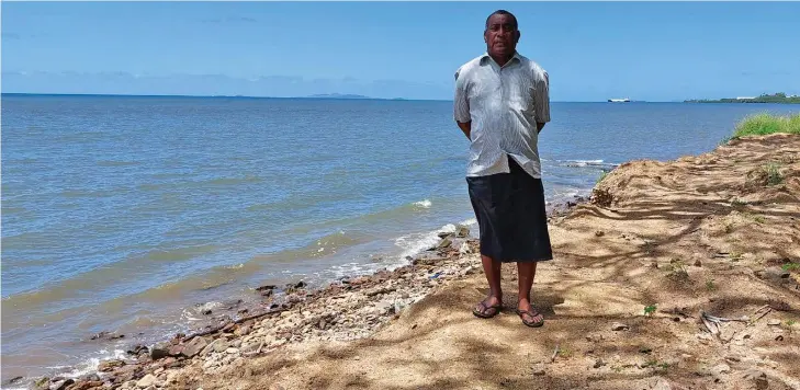  ?? Photo: Nicolette Chambers ?? Viseisei Village headman Anare Tuidraki at the proposed site for the seawall constructi­on.