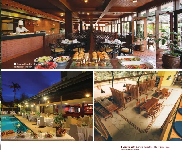  ??  ?? Sarova Panafric - The Flame Tree restaurant interior.
Above Left: Sarova Panafric- The Flame Tree Restaurant exterior.
Above Right: Cheka Japanese Izakayane restaurant, one of the only authentic Japanese restaurant­s (solely owned by Japanese) in...