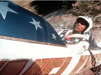  ?? Ap FIlE ?? EVEL INTENTION? Evel Knievel is seen in 1974 during his attempted jump over the Snake River Canyon in Idaho. His son has filed a trademark infringeme­nt lawsuit against Disney and Pixar over a character in ‘Toy Story 4.’