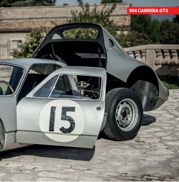  ??  ?? Above Wearing many of its racing battle scars, chassis 063 is the most original surviving Porsche 904
