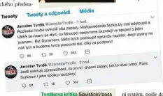  ??  ?? Tvrdíkova kritika Slávistick­ý boss vyzýval Grigorije Surkise (nahoře) k rezignaci, pak své tweety smazal.