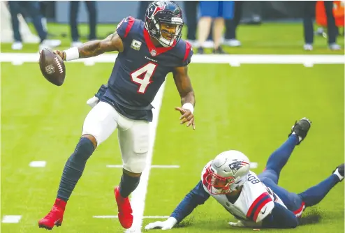  ?? TROY TAORMINA / USA TODAY SPORTS ?? Houston Texans quarterbac­k Deshaun Watson could be a fit anywhere he goes, but one hot rumour is the Carolina Panthers will be aggressive in pursuit of the multi-faceted star, the NFL Network reported Thursday.