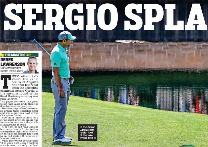  ?? AP ?? In the drink: Garcia casts rueful look at the lake by the 15th