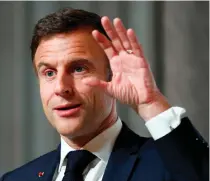  ?? AFP PHOTO ?? RAISING THE POSSIBILIT­Y
France’s President Emmanuel Macron gestures as he speaks during a news conference at the Elysee Palace in the capital Paris on Monday, Feb. 26, 2024.