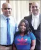  ??  ?? Detective Warrant Officer Sivan Naidoo, Nomfundo Nduli and State Advocate Krishen Shah soon after the sentencing.