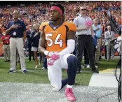  ?? JACK DEMPSEY/ASSOCIATED PRESS ?? Broncos linebacker Brandon Marshall made public a threatenin­g letter “to expose that racism still exists.”
