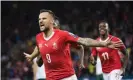  ??  ?? Haris Seferovic scoring Switzerlan­d’s opening goal with a low drive. Photograph: Jean-christophe Bott/AP