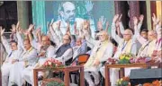  ??  ?? PM Narendra Modi with senior BJP leaders in Kozhikode. Though the party boasts of its commitment to women’s empowermen­t, they remain under-represente­d in the current team of office-bearers. PTI VINOD SHARMA