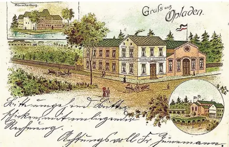  ?? FOTO: TONI BLANKERTS ?? Postkarte der Gaststätte Jünemann an der oberen Kölner-, Ecke Karlstraße (gegründet 1827) mit prächtigem Festsaal und privater Badeanstal­t.