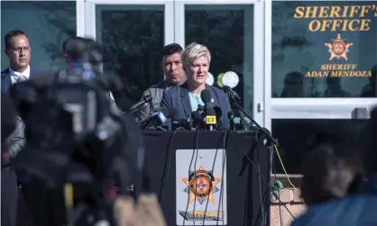  ?? Photograph: Eddie Moore/Albuquerqu­e Journal/ZUMA/REX/Shuttersto­ck ?? The Santa Fe district attorney, Mary Carmack-Altwies, holds a news conference last month.