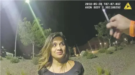  ?? COURTESY ALBUQUERQU­E POLICE ?? A police officer’s body camera shows state Rep. Monica Youngblood, R-Albuquerqu­e, performing field sobriety tests at a DWI checkpoint early Sunday morning. She was arrested after refusing a breath alcohol test.
