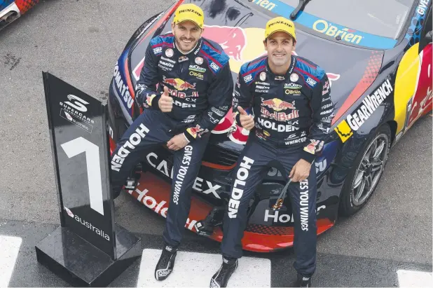  ?? Picture: SUPPLIED ?? SLICK SHOWING: Red Bull drivers Jamie Whincup and Paul Dumbrell are all smiles after winning the Castrol Gold Coast 600 yesterday.