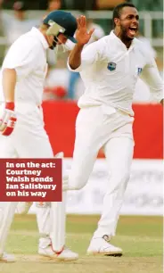  ??  ?? In on the act: Courtney Walsh sends Ian Salisbury on his way