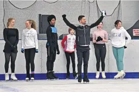  ?? ?? Triumph Lewis shows his delight as the talented skaters execute some great moves