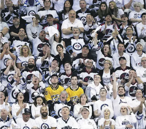  ?? JOHN WOODS/THE CANADIAN PRESS ?? It will be a nail-biting few hours for Winnipeg Jets fans when Game 7 begins in Nashville on Thursday night.